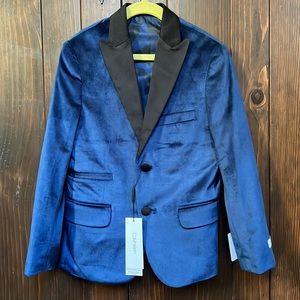 Calvin Klein boys blue velvet blazer jacket formal and chic slim fit 8 BNWT